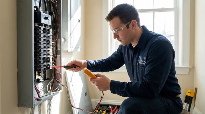 Electrician completing a service call