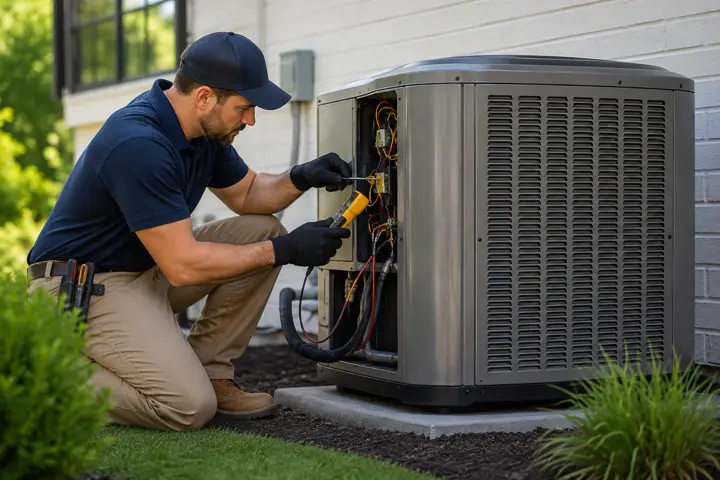 HVAC technician servicing equipment