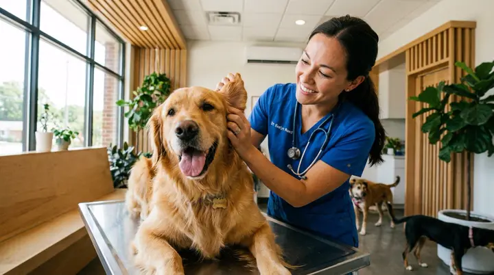 Pet care professional with a dog